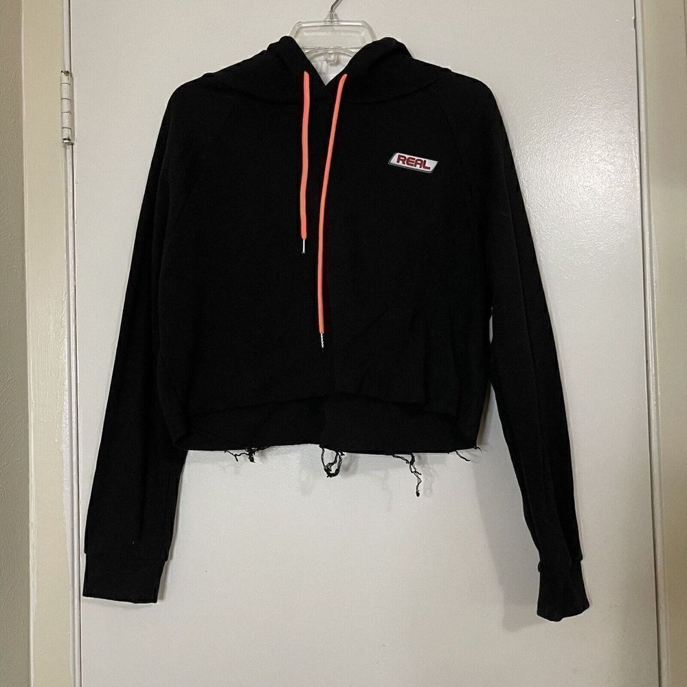 forever 21 black pullover cropped hoodie raw hem size small